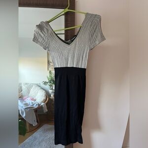 Vintage Bebe Two-Tone Gray and Black Midi Dress